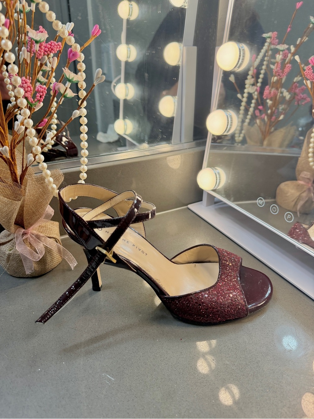 Burgundy Patent/Glitter Tango-Dancing Heels by Madame Pivot